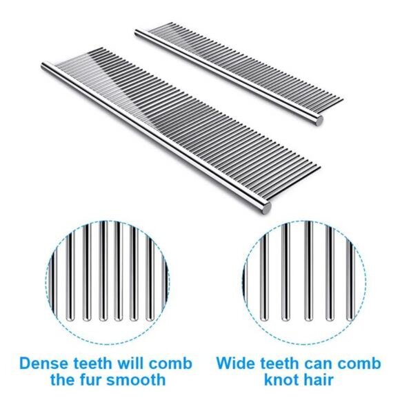 2 Pack Dog Combs with Rounded Ends Stainless Steel Teeth - Picture 3 of 7